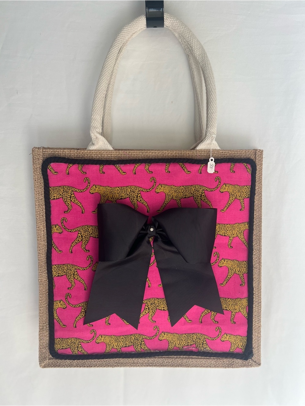 Pink Leopard Print Tote Bag with Black Bow